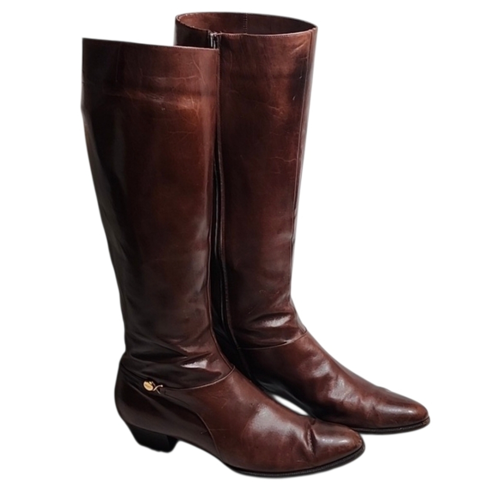 VINTAGE Salvatore Ferragamo tall brown leather riding boots (fits like 8.5)